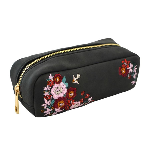 Nostalgia Imports Emboidered Pouch - Floral Black