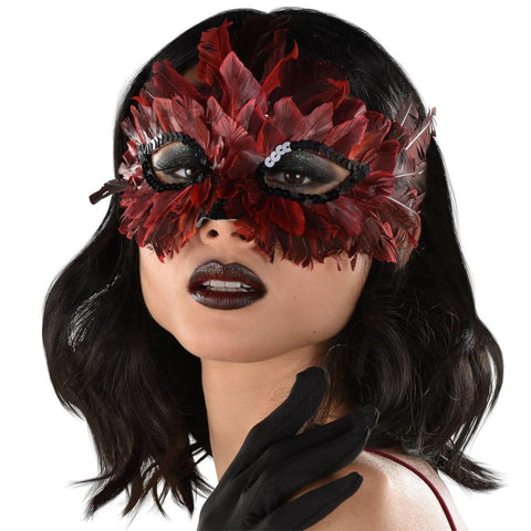 Amscan Halloween Costume Mask - Black & Red Ombre Feather