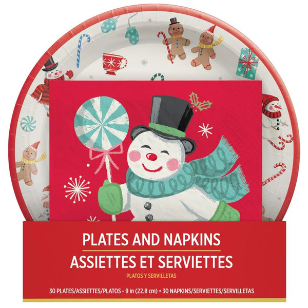 Amscan Christmas Holiday Plates & Napkins Value Pack 60pc Set