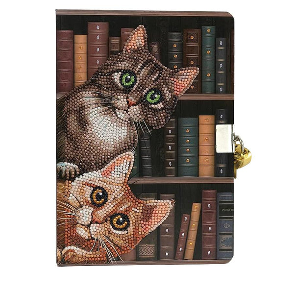 Craft Buddy DIY Crystal Art Locking Diary - Cats in the Library