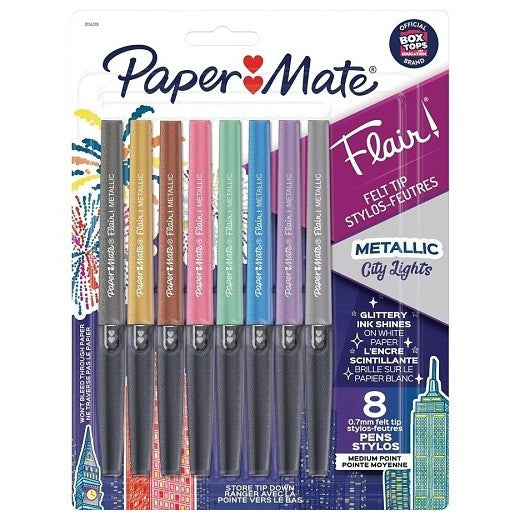Paper Mate Flair Felt Tip Pens, Flair Metallic City Lights 8pk