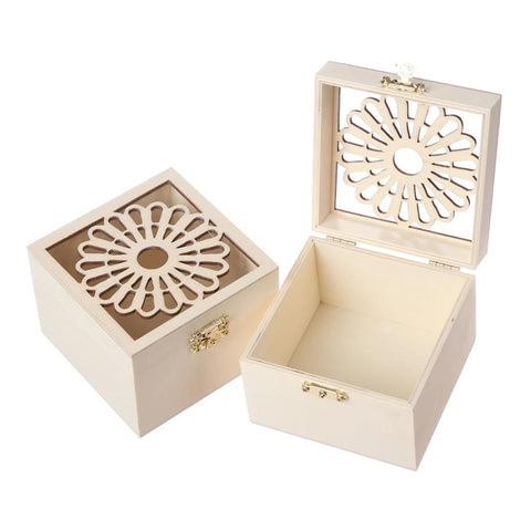 Angels Craft Wooden Jewellery Box - Lazer-Cut Flower