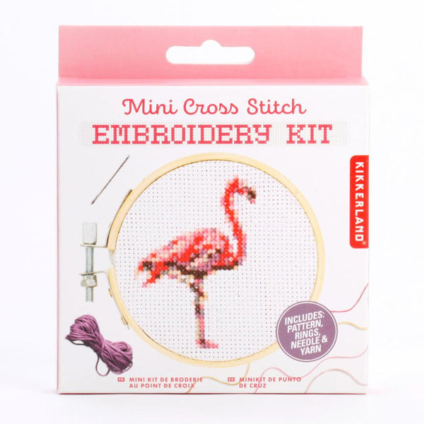 Kikkerland Mini Cross Stitch Embroidery Kit - Flamingo