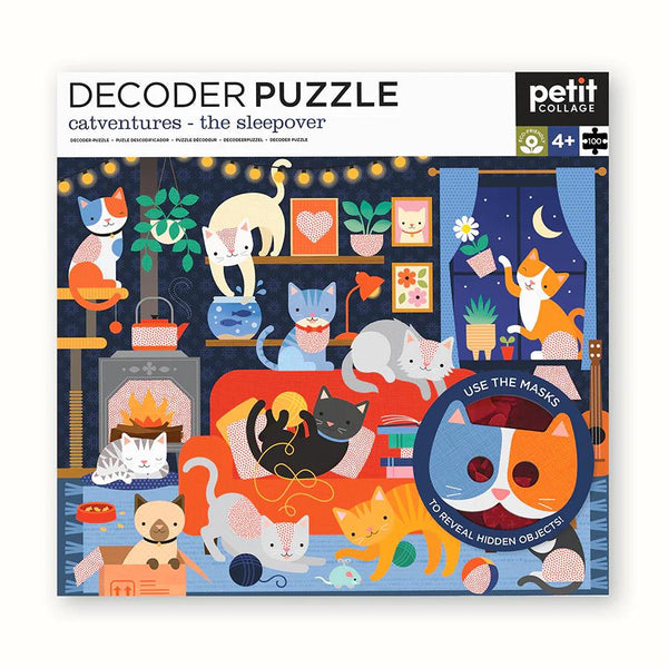 Petit Collage 100pc Decoder Puzzle: Catventures - The Sleepover