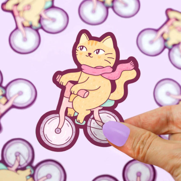 Turtle's Soup Vinyl Sticker - Cycling Kitty