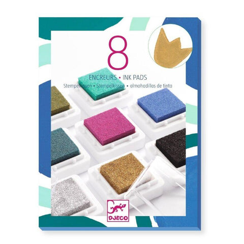 Djeco Stamp Pad 8pk & Cleaner - Chic Colours