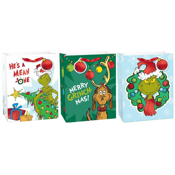 Amscan Christmas Gift Bag 3pk, Medium  - Grinch Assortment