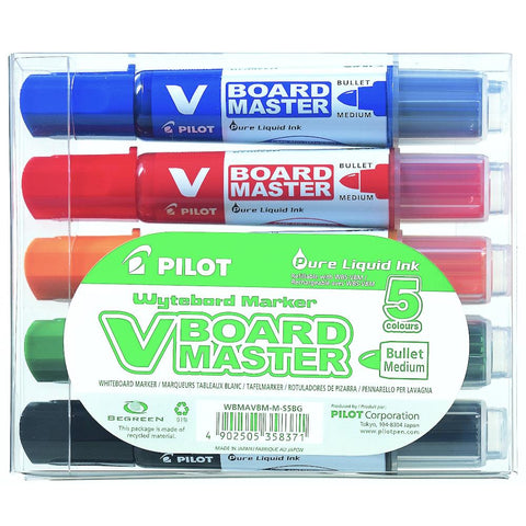 Pilot V Board Master Whiteboard Markers, Medium Bullet 5pk