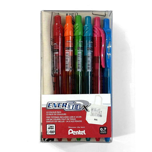 Pentel EnerGel-X Retractable Pens 0.7mm 8pk + Tote