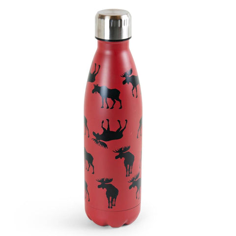 Little Blue House Stainless Steel Travel Bottle - Moose on Red