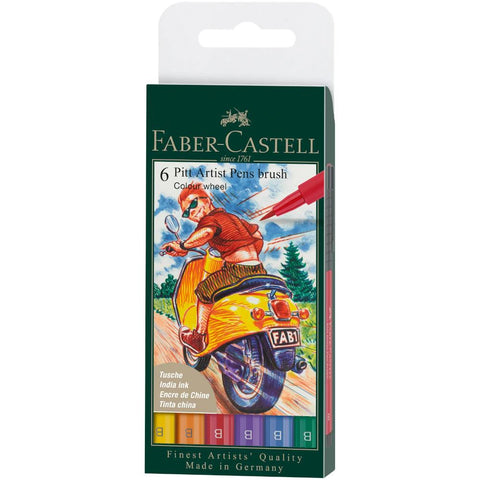 Faber-Castell Pitt Artist Pen Set 6pk Brush Colour Wheel