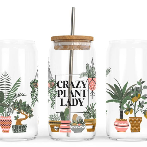 DIYxe Glass Tumbler with Lid & Straw - Crazy Plant Lady
