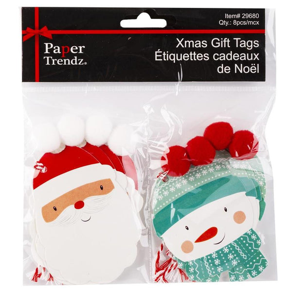 Paper Trendz Christmas Gift Tags with Pom Poms 8pk