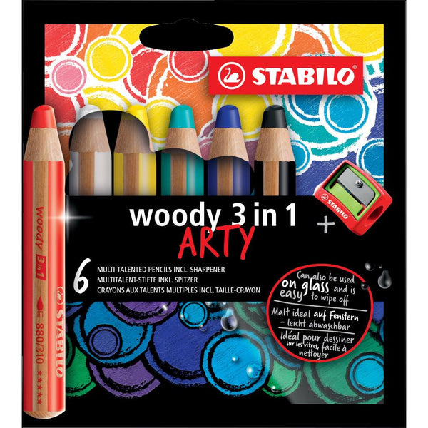 Stabilo Woody 3-in-1 Pencil Set - 6pk & Sharpener