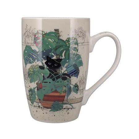 Kiub Porcelain Mug - Cat & Monstera