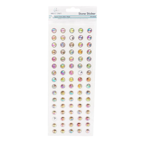 Angels Craft Rhinestone Stickers - Round Iridescent with Gold Border