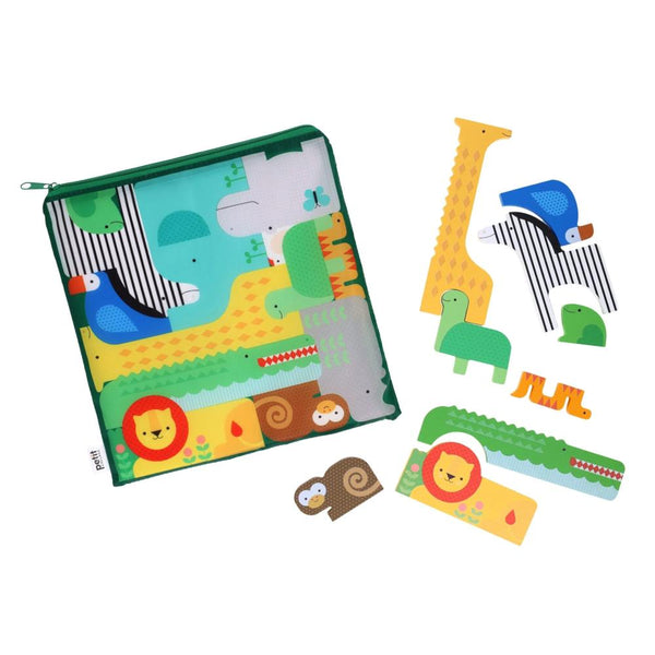Petit Collage Wooden Puzzle + Play Shaped Safari Animals