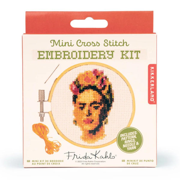 Kikkerland Mini Cross Stitch Embroidery Kit - Frida Kahlo
