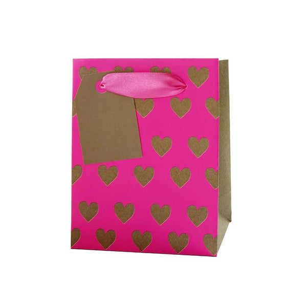 Paper Trendz Gift Bag, Small - Kraft Hearts