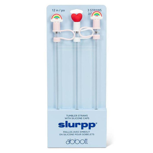 Abbott Slurpp Jumbo Tumbler Straws with Silicone Caps 3pk Rainbows & Heart