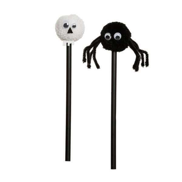Puckator Halloween Pom Pom Pencil - Skull or Spider