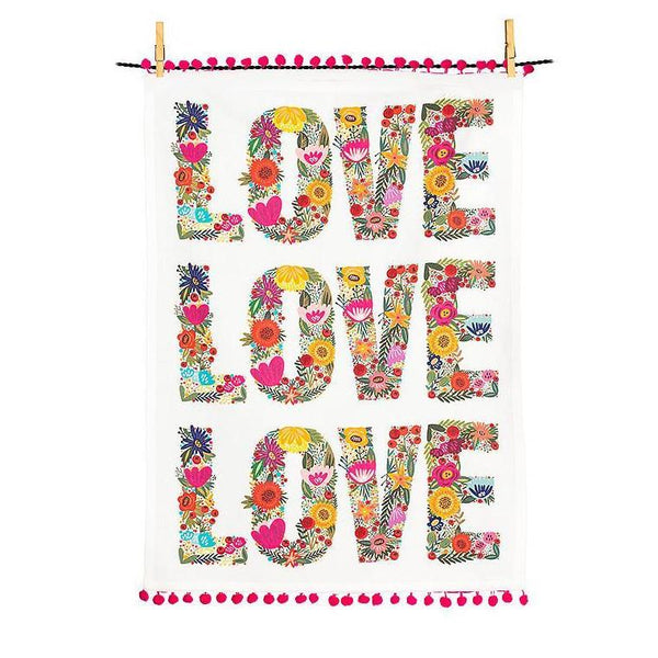 Abbott Cotton Tea Towel - Floral Love with Pompom Trim