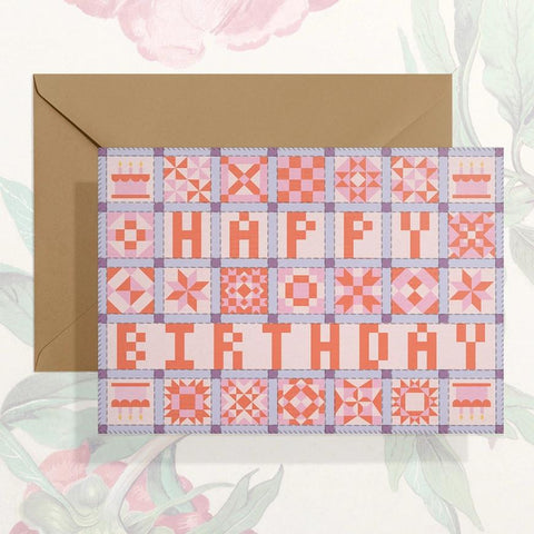 Stay Home Club Greeting Card - Happy Birthday Quilt