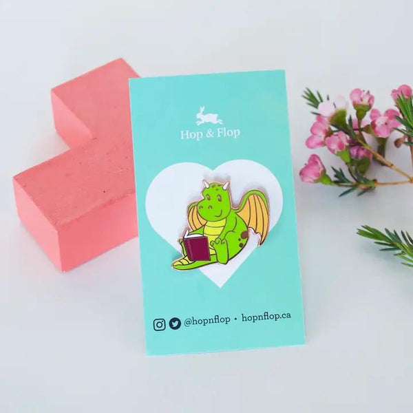 Hop & Flop Enamel Pin - Dragon Reading