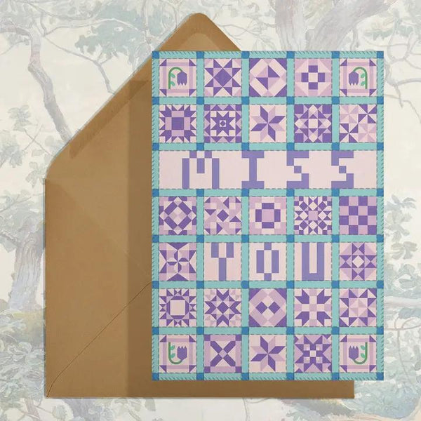 Stay Home Club Greeting Card - Miss You Patchwork Quilt