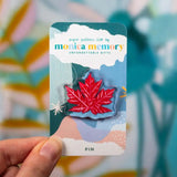 Paper Pattern Silk Acrylic Pin - Red Maple Leaf