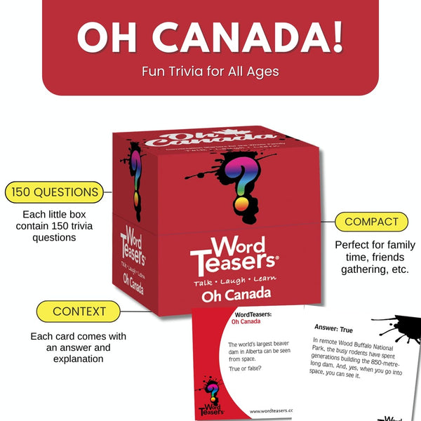 Word Teasers Oh Canada Trivia Game - 150 Fun Canadian Conversation Cards (Ages 10+)