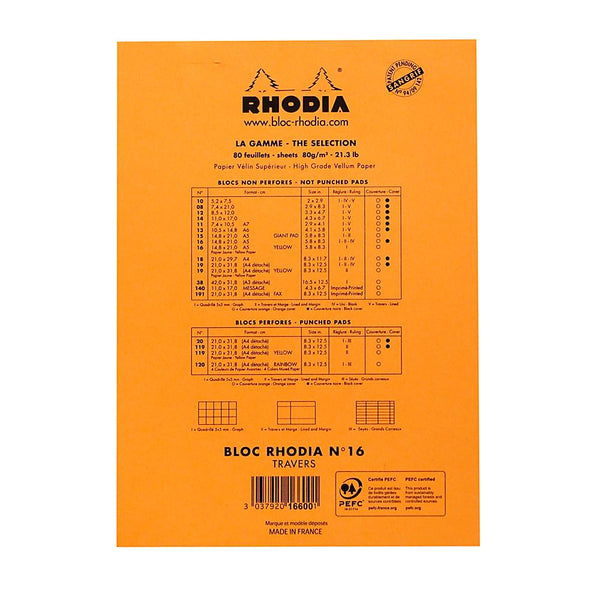 Rhodia #16 Ruled Notepad - Orange