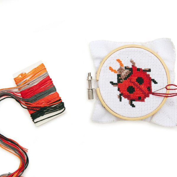 Kikkerland Mini Cross Stitch Embroidery Kit – Ladybug