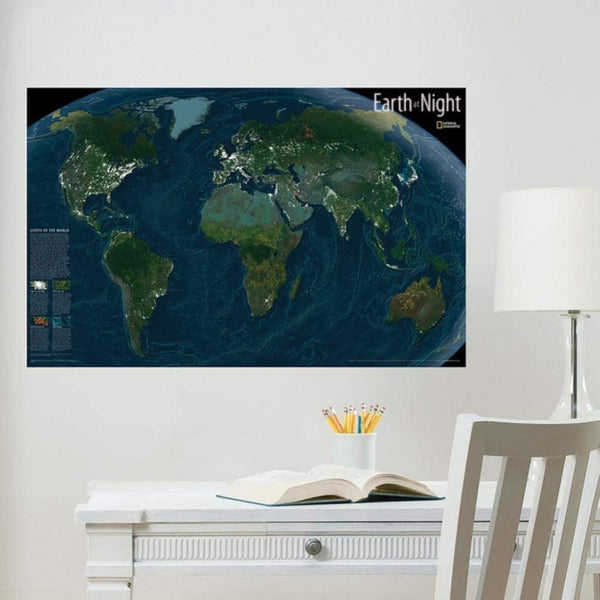 Wallpops Dry Erase Map 36" x 24" - Earth at Night National Geographic