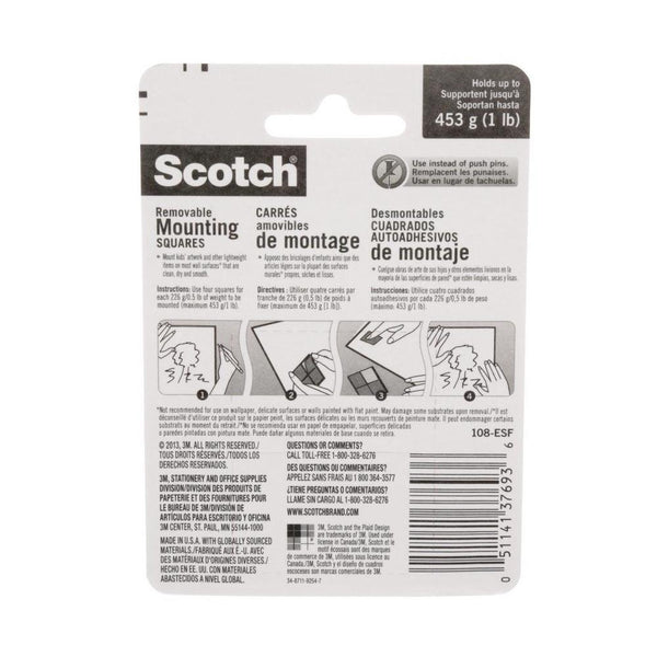 Scotch Mounting Tabs 1x1" Removable 16pk Grey