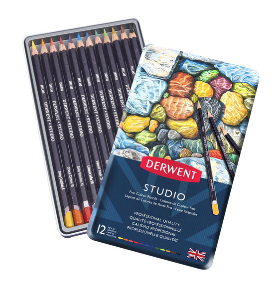 Derwent Studio Coloured Pencils 12 Tin Set