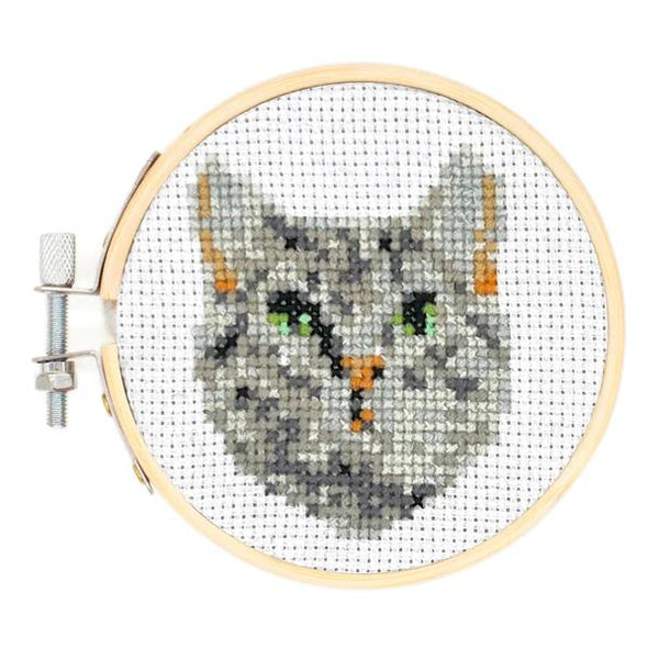 Kikkerland Mini Cross Stitch Embroidery Kit - Cat