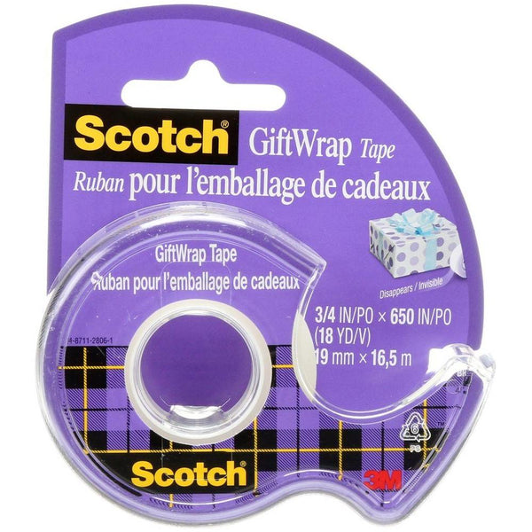 3M Scotch Gift Wrap Tape with Dispenser 3/4 x 650" Satin