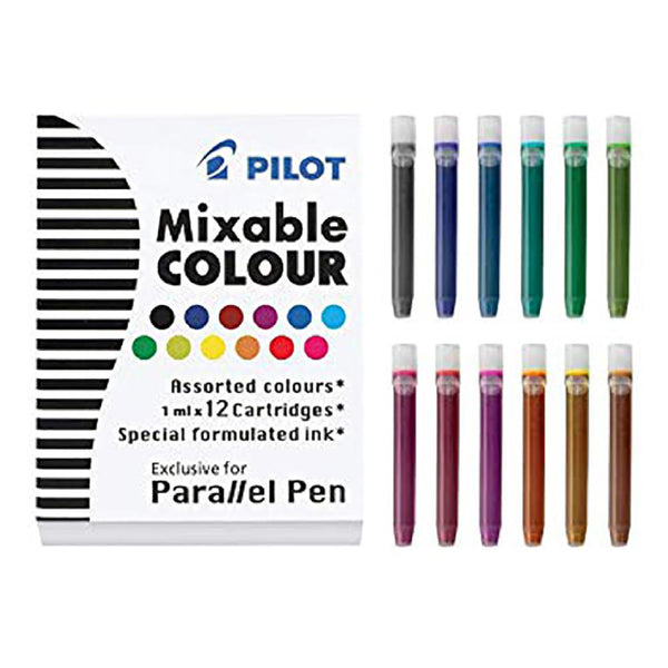 Pilot Parallel Pen Ink Cartridges, Assorted Colours 12pk 