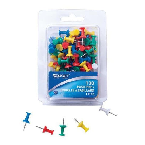 Westcott Push Pins 100pk Assorted Colours
