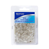 Westcott Push Pins 100pk Clear