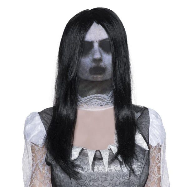Rubies Ghost Mask with Attached Black Wig