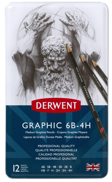 Derwent Graphic Medium Pencil 12 Tin Set - 6B to 4H