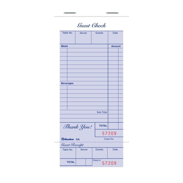 Blueline Restaurant Receipt Pad with Stubs