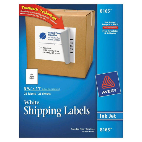 Avery Shipping Labels Full Sheet Letter-Size 25pk White