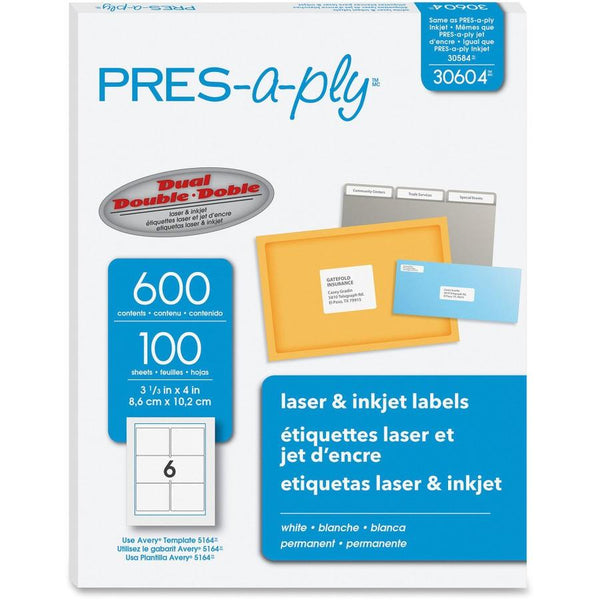 Avery Pres-A-Ply Labels Laser 3-1/3" x 4" 600pk