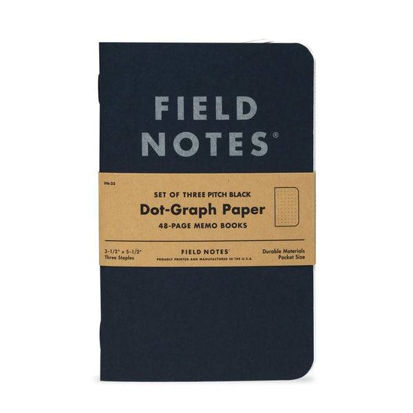 Field Notes Pitch Black Memo Books 3pk Dotgrid