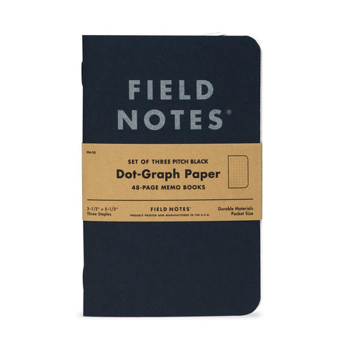 Field Notes Pitch Black Memo Books 3pk Dotgrid