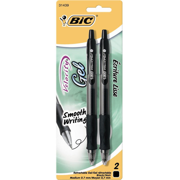 Bic Gel-ocity Retractable Pens, Medium 2pk Black