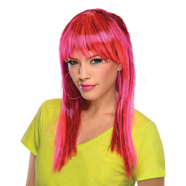 Rubies Neon Glamorous Pink & Black Wig